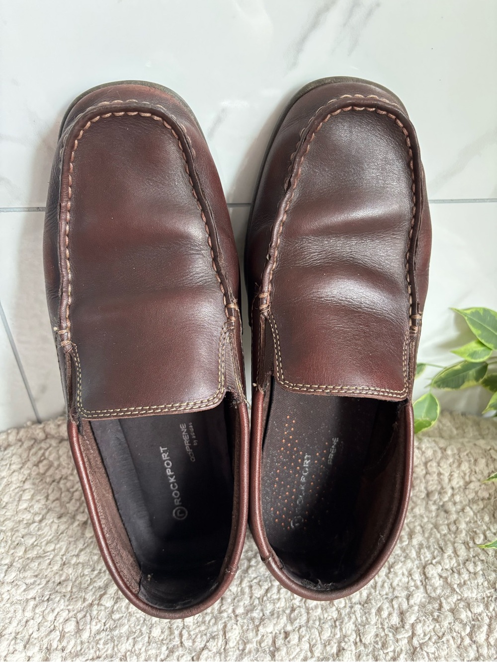 Rockport Mens 7.5M Brown Leather Driving Loafers Moccasin Comfort Casual Preppy